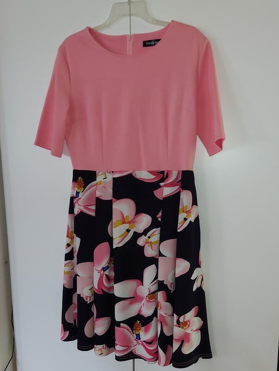 Oxiuly Fashion Dresses & Skirts - Oasis Pink & Black Floral Midi Dress Size XL